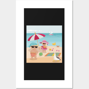 Vacation mood on - two cute kids having a sunny happy day on the beach, no text Posters and Art